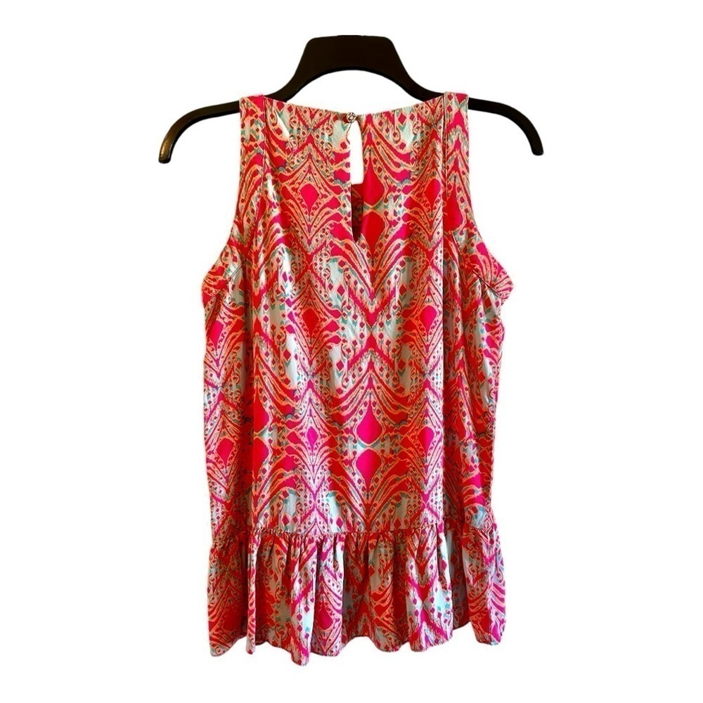 ALL FOR COLOR,SLEEVELESS TOP. ROUND NECKLINE WITH CROSSOVER FRONT RUFFLE.SIZE M - Picture 4 of 7